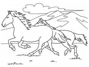 Wild horses thunder across mountains coloring page