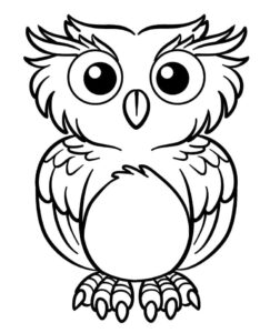 Wise owl gazes left, wings spread wide coloring page