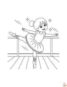 Young girl ballerina practising in studio coloring page