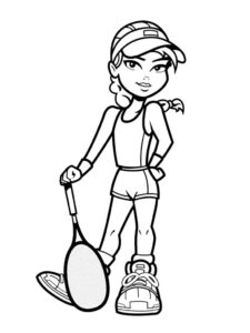 Young tennis player ready to serve coloring page