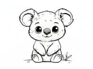 Adorable koala enjoys lush garden coloring page