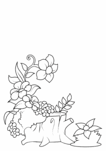 Ancient stump blooms with vibrant flowers coloring page