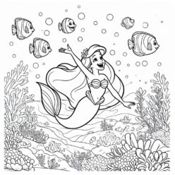 Ariel and friends singing coloring page