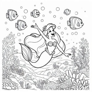 Ariel and friends singing coloring page coloring page