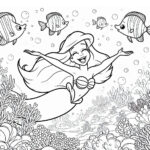 Ariel, the mermaid, smiles with friends coloring page