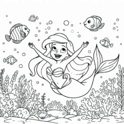 Ariel, the mermaid, swims with friends coloring page Ariel, the mermaid, swims with friends coloring page
