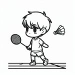 Badminton boy training coloring page