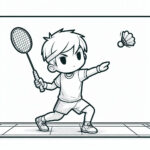 Badminton boy serving coloring page