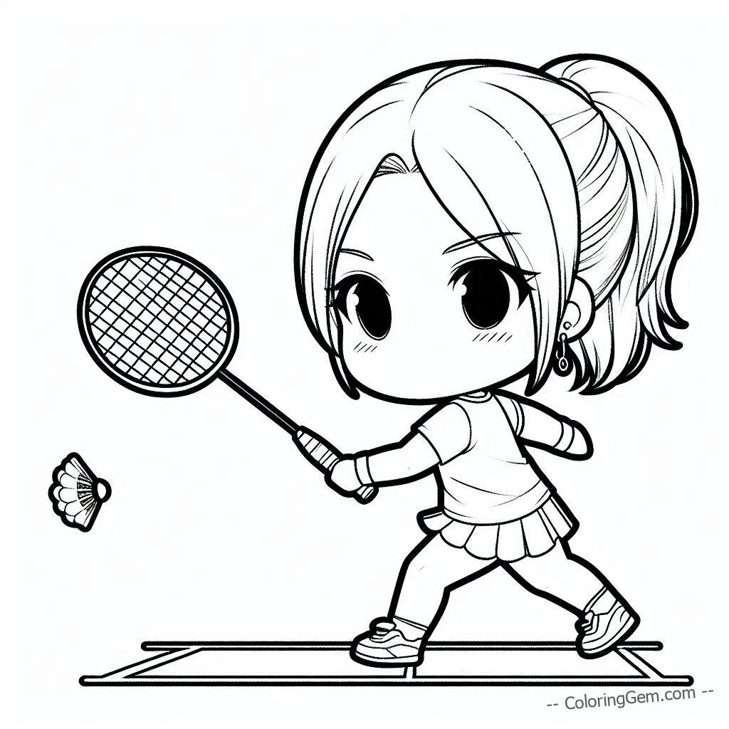 Badminton girl practice coloring page