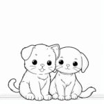 Best friends kitten puppy coloring page