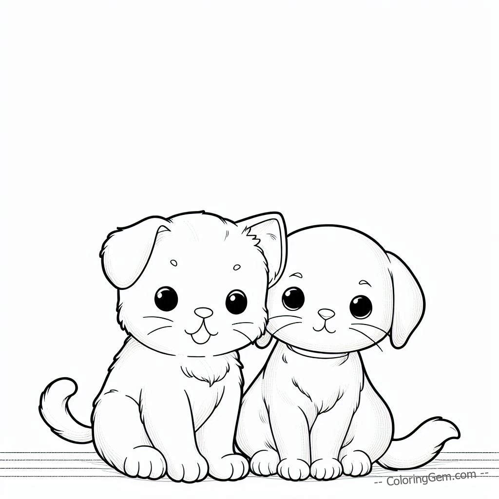 Best friends kitten puppy coloring page