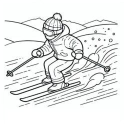 Well prepared boy skiing coloring page