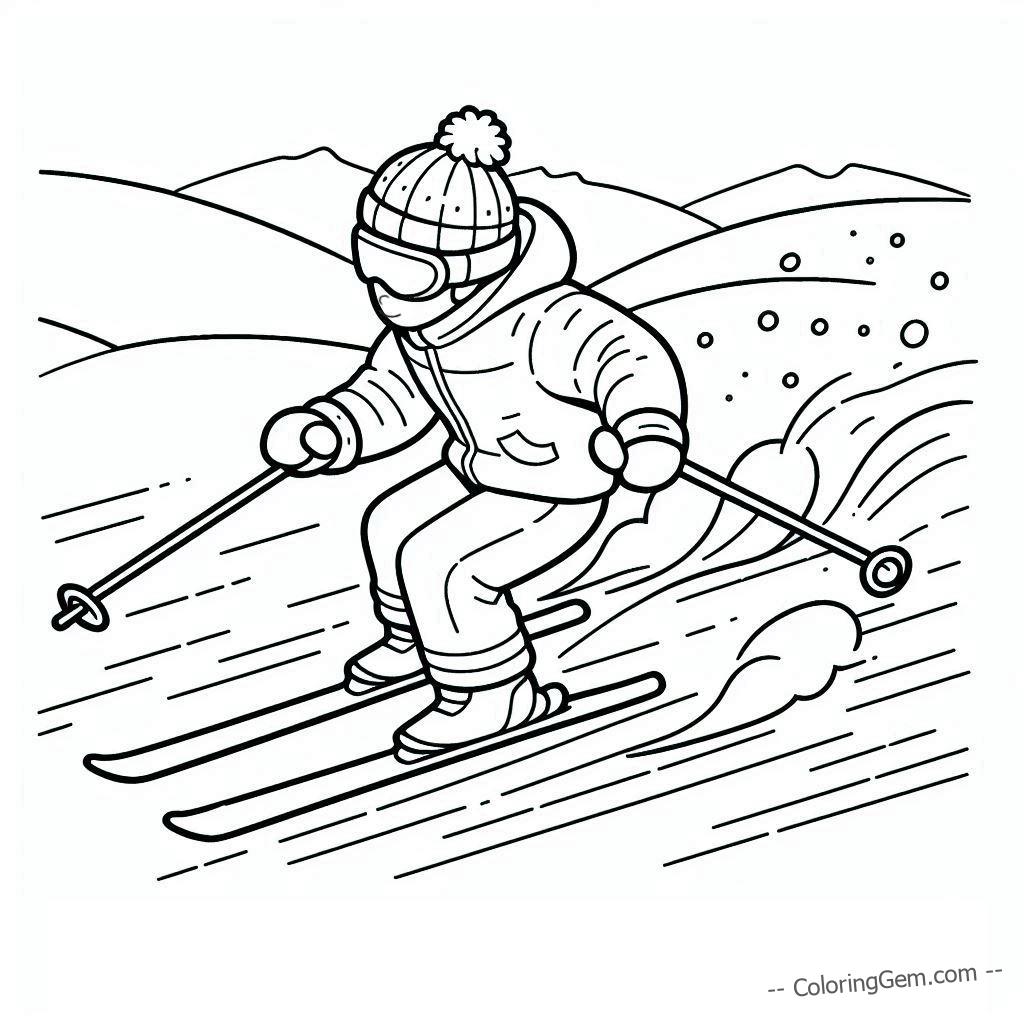 Well prepared boy skiing coloring page