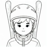 Boy skiing portrait coloring page