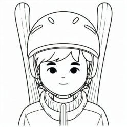 Boy skiing portrait coloring page