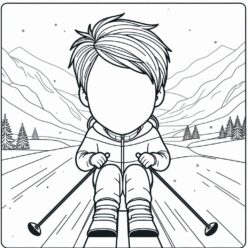 Add-your-face boy skiing downhill coloring page