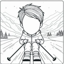 Add-your-face boy skiing downhill coloring page Add-your-face boy skiing downhill coloring page