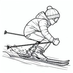 Boy skiing downhill coloring page