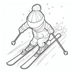 Boy skiing parallel turn coloring page