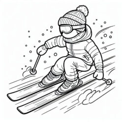 Boy skiing with poles coloring page