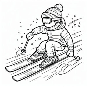 Boy skiing with poles coloring page coloring page