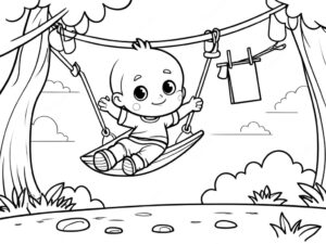 Boy’s laughter echoes through lush garden coloring page