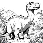 Wandering in prehistoric landscape, brontosaurus dinosaur coloring page