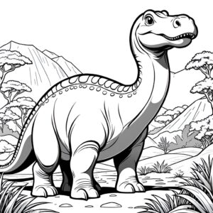 Wandering in prehistoric landscape, brontosaurus dinosaur coloring page coloring page