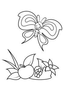 Butterfly feast on colorful fruit delight coloring page