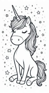 Calm unicorn among stars coloring page coloring page