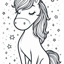 Calm unicorn among stars coloring page Calm unicorn among stars coloring page