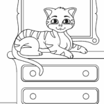 Cat gazes into mirror on vanity