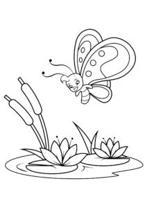 Butterfly dances above pond coloring page coloring page