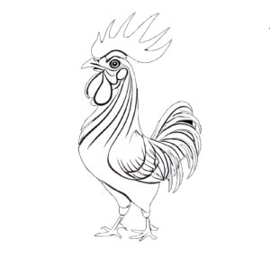 Colorful rooster with vibrant red comb coloring page