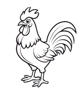 Colorful rooster with red comb coloring page