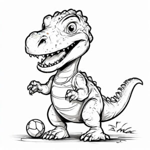 Cool t-rex soccer star, dribbling skills coloring page