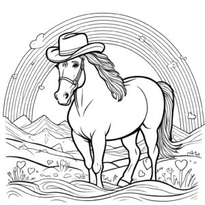 Cowboy hat horse in desolate desert coloring page