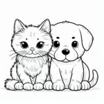 Cute kitten and puppy adorable pair coloring page