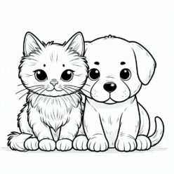 Cute kitten and puppy adorable pair coloring page