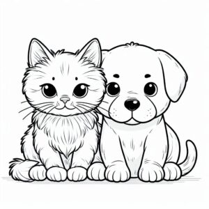 Cute kitten and puppy adorable pair coloring page coloring page