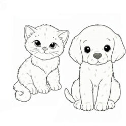 Cute kitten and puppy coloring page Cute kitten and puppy coloring page