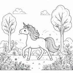 Cute unicorn in garden coloring page Cute unicorn in garden coloring page