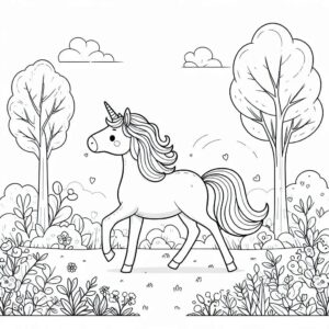 Cute unicorn in garden coloring page coloring page