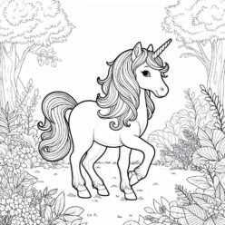 Cute unicorn in garden coloring page Cute unicorn in garden coloring page