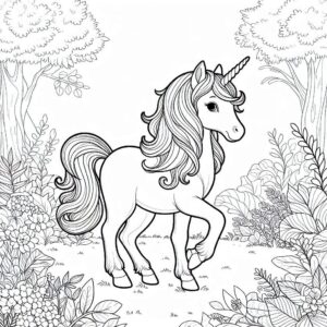 Cute unicorn in garden coloring page coloring page