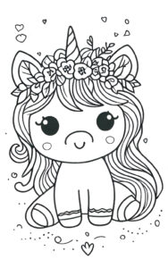 Cute unicorn in garden coloring page coloring page