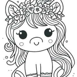 Cute unicorn in garden coloring page