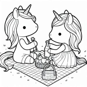 Unicorn picnic with friend coloring page coloring page