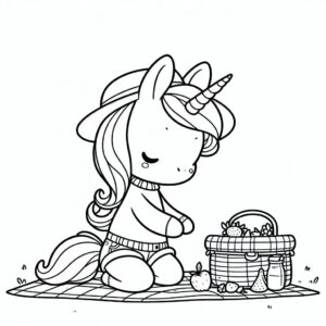 Food on mat, cute unicorn picnic coloring page coloring page