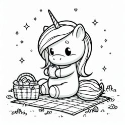 Cute unicorn picnic coloring page Cute unicorn picnic coloring page